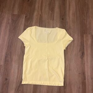 wild fable Pale Yellow Scoop Neck Short Sleeve Top with Lace Trim